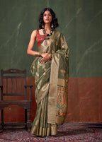 Monjolika Fashion Weaving Zari Tissue Silk Designer Saree In Dark Green | Grocsy