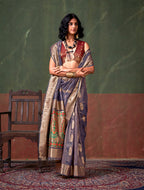 Monjolika Fashion Weaving Zari Tissue Silk Designer Saree In Violet | Grocsy