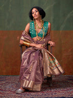 Monjolika Fashion Weaving Zari Tissue Silk Designer Saree In Mauve | Grocsy
