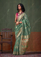 Monjolika Fashion Weaving Zari Tissue Silk Designer Saree In Sea Green | Grocsy