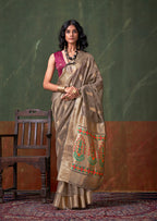 Monjolika Fashion Weaving Zari Tissue Silk Designer Saree In Grey | Grocsy