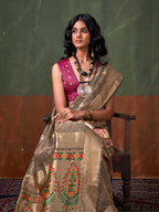 Monjolika Fashion Weaving Zari Tissue Silk Designer Saree In Grey | Grocsy