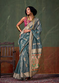 Monjolika Fashion Weaving Zari Tissue Silk Designer Saree In Blue | Grocsy
