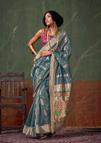 Monjolika Fashion Weaving Zari Tissue Silk Designer Saree In Blue | Grocsy
