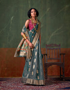 Monjolika Fashion Weaving Zari Tissue Silk Designer Saree In Blue | Grocsy