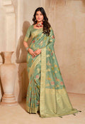 Monjolika Fashion Sea Green Color Weaving Silk Classic Saree | Grocsy