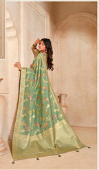 Monjolika Fashion Sea Green Color Weaving Silk Classic Saree | Grocsy