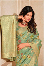 Monjolika Fashion Sea Green Color Weaving Silk Classic Saree | Grocsy