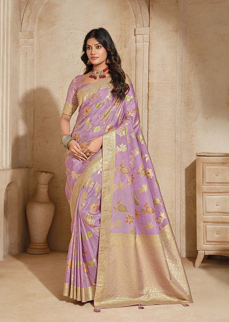 Monjolika Fashion Lilac Color Weaving Silk Classic Saree | Grocsy
