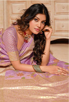 Monjolika Fashion Lilac Color Weaving Silk Classic Saree | Grocsy