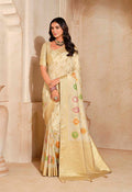 Monjolika Fashion Cream Color Weaving Silk Classic Saree | Grocsy