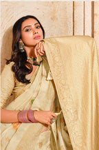 Monjolika Fashion Cream Color Weaving Silk Classic Saree | Grocsy