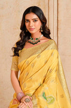 Monjolika Fashion Yellow Color Weaving Silk Classic Saree | Grocsy