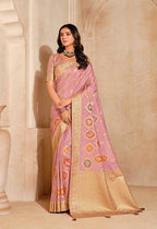 Monjolika Fashion Light Pink Color Weaving Silk Classic Saree | Grocsy