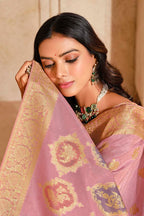 Monjolika Fashion Light Pink Color Weaving Silk Classic Saree | Grocsy
