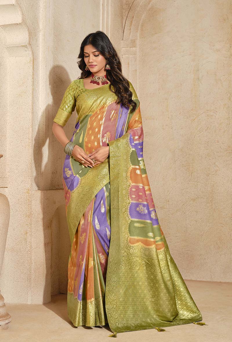 Monjolika Fashion Light Green Color Weaving Silk Classic Saree | Grocsy