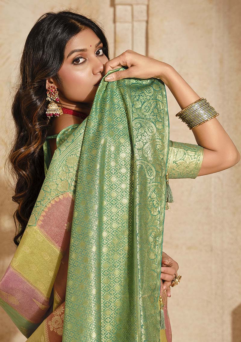 Monjolika Fashion Turquoise Color Weaving Silk Classic Saree | Grocsy