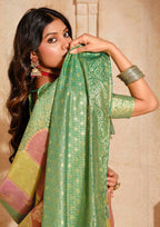Monjolika Fashion Turquoise Color Weaving Silk Classic Saree | Grocsy