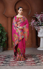Monjolika Fashion Rani Pink Color Weaving Dola Silk Traditional Saree | Grocsy