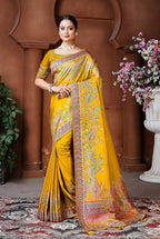 Monjolika Fashion Golden Color Weaving Dola Silk Traditional Saree | Grocsy