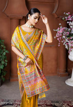 Monjolika Fashion Golden Color Weaving Dola Silk Traditional Saree | Grocsy
