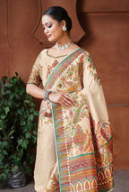 Monjolika Fashion Cream Color Weaving Dola Silk Traditional Saree | Grocsy