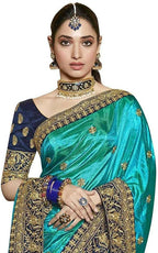 Vamika Rama Green Embroidery Sana Silk Saree | Grocsy