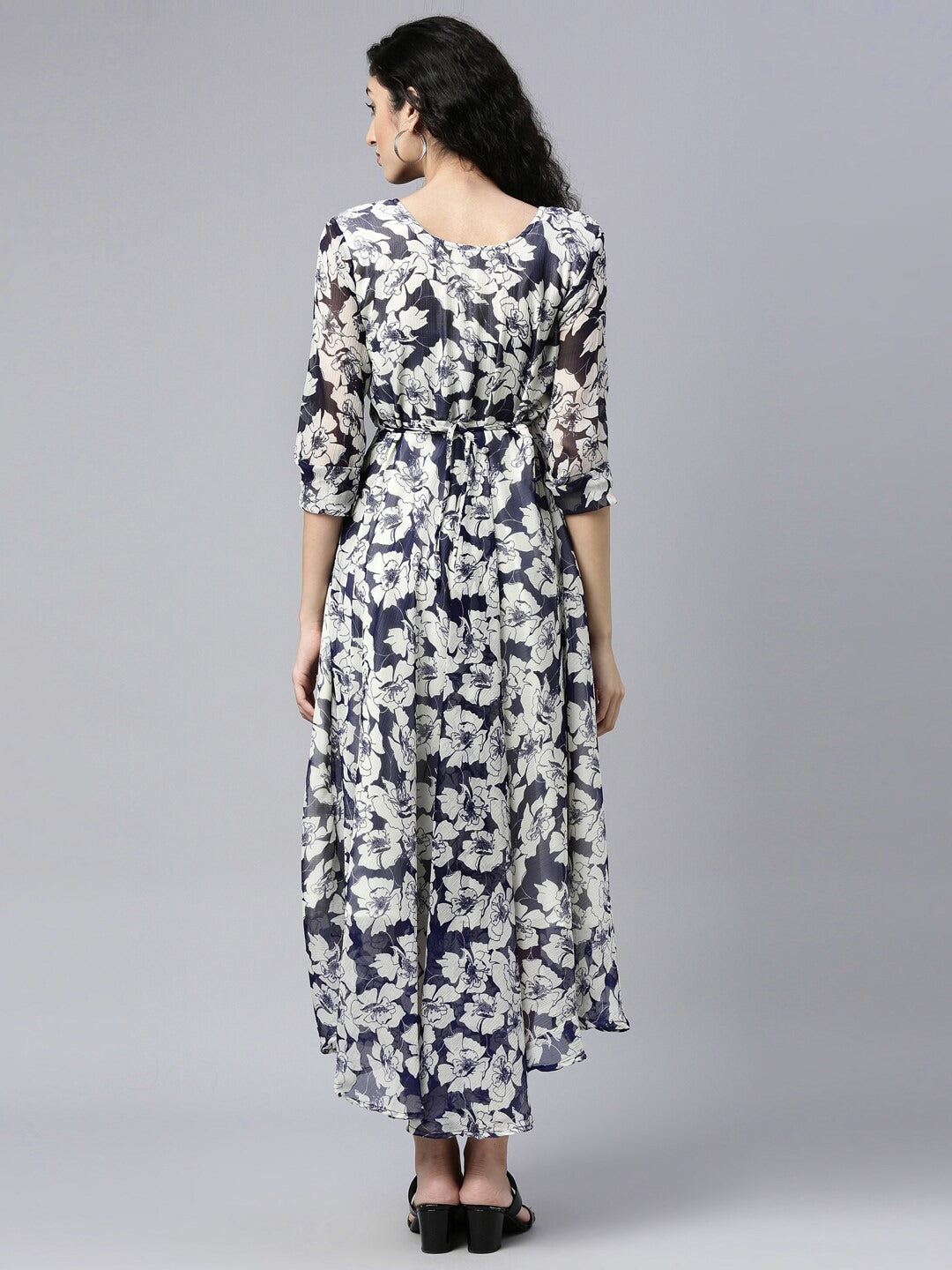 Souchii White Floral Layered Chiffon Empire Midi Dress | Grocsy