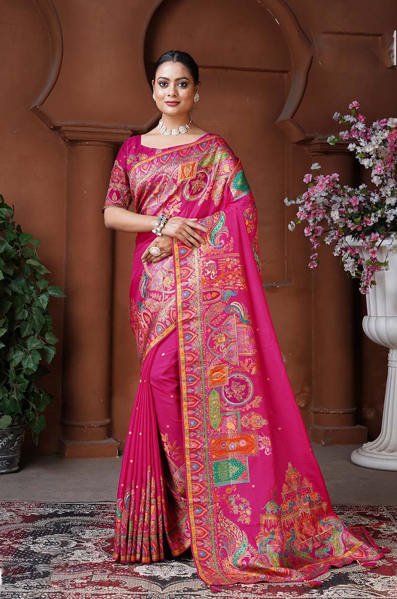 Monjolika Fashion Dola Silk Rani Pink Color Weaving Designer Saree | Grocsy