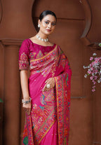 Monjolika Fashion Dola Silk Rani Pink Color Weaving Designer Saree | Grocsy
