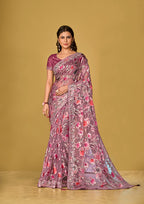 Monjolika Fashion Mauve Pink Color Organza Brasso With Beautiful Printed Saree | Grocsy