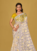 Monjolika Fashion Off White Color Organza Brasso With Beautiful Printed Saree | Grocsy