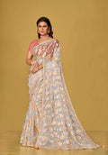 Monjolika Fashion Off White Color Organza Brasso With Beautiful Printed Saree | Grocsy