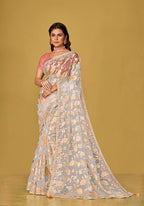 Monjolika Fashion Off White Color Organza Brasso With Beautiful Printed Saree | Grocsy