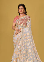 Monjolika Fashion Off White Color Organza Brasso With Beautiful Printed Saree | Grocsy