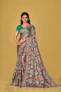 Monjolika Fashion Grey Silk Organza Brasso Festive Wear Printed Saree | Grocsy