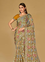 Monjolika Fashion Mustard Silk Organza Brasso Festive Wear Printed Saree | Grocsy