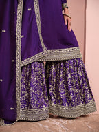 Monjolika Fashion Dark-Purple Color Embroidered Santoon Art Silk Salwar Suit | Grocsy