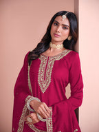 Monjolika Fashion Rani-Pink Color Embroidered Santoon Art Silk Salwar Suit | Grocsy