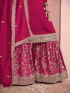 Monjolika Fashion Rani-Pink Color Embroidered Santoon Art Silk Salwar Suit | Grocsy
