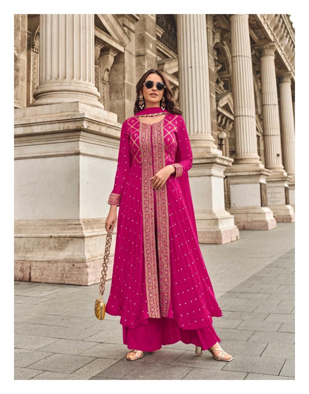 Anaita Pink Chiffon Sequins Embroidered Readymade Salwar Suit | Grocsy
