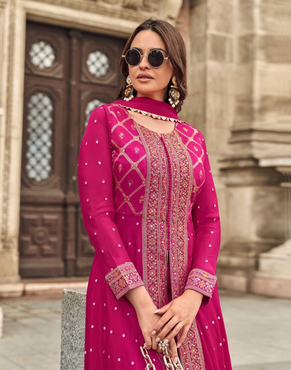 Anaita Pink Chiffon Sequins Embroidered Readymade Salwar Suit | Grocsy