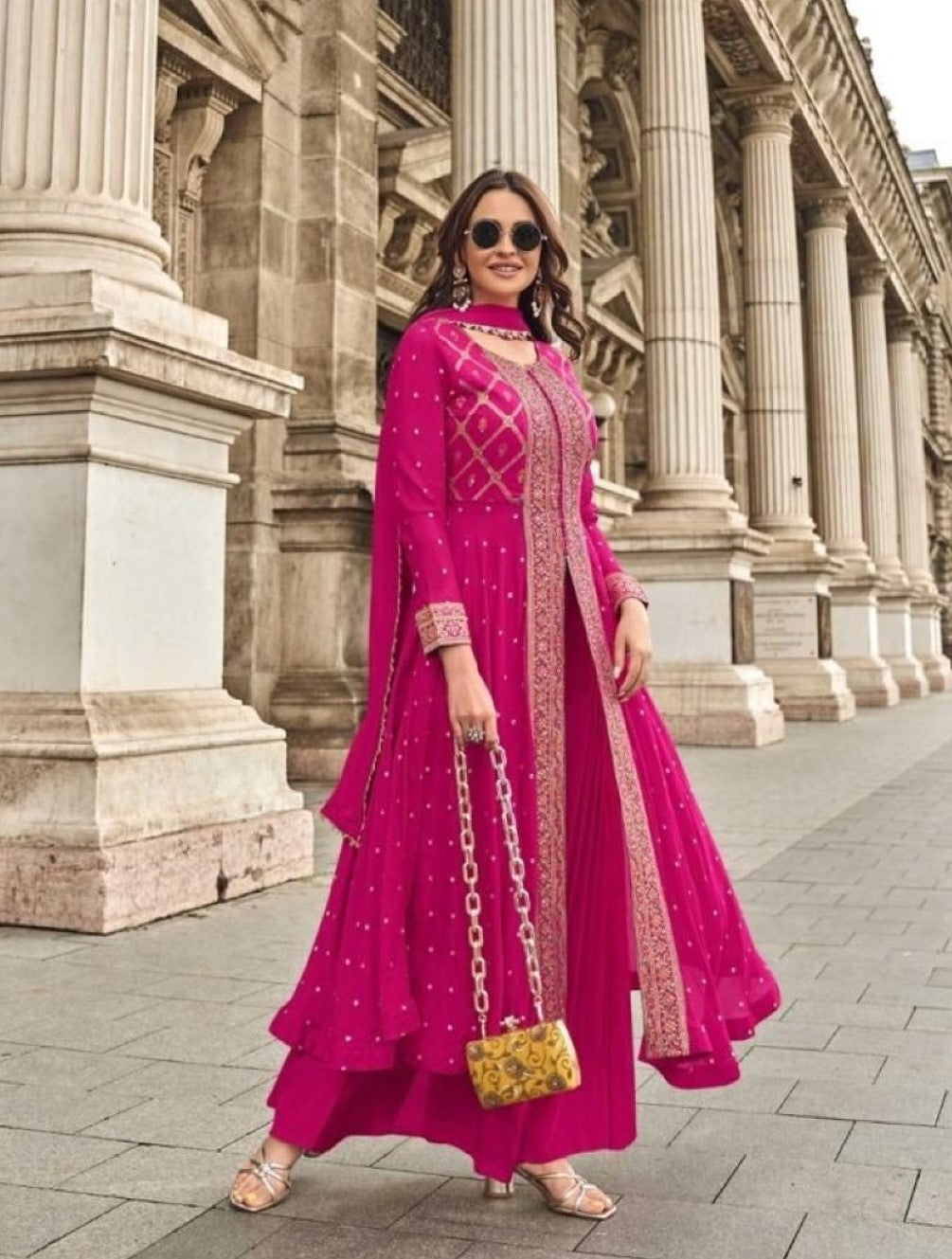 Anaita Pink Chiffon Sequins Embroidered Readymade Salwar Suit | Grocsy