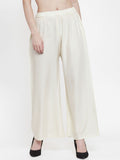 TAG 7 Women Off-White Solid Flared Palazzos | Grocsy