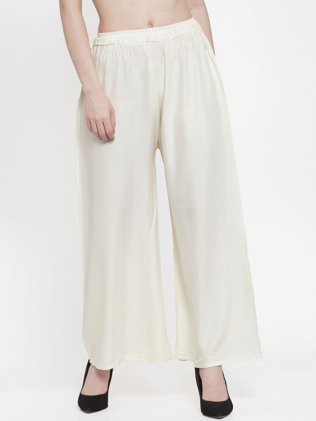 TAG 7 Women Off-White Solid Flared Palazzos | Grocsy