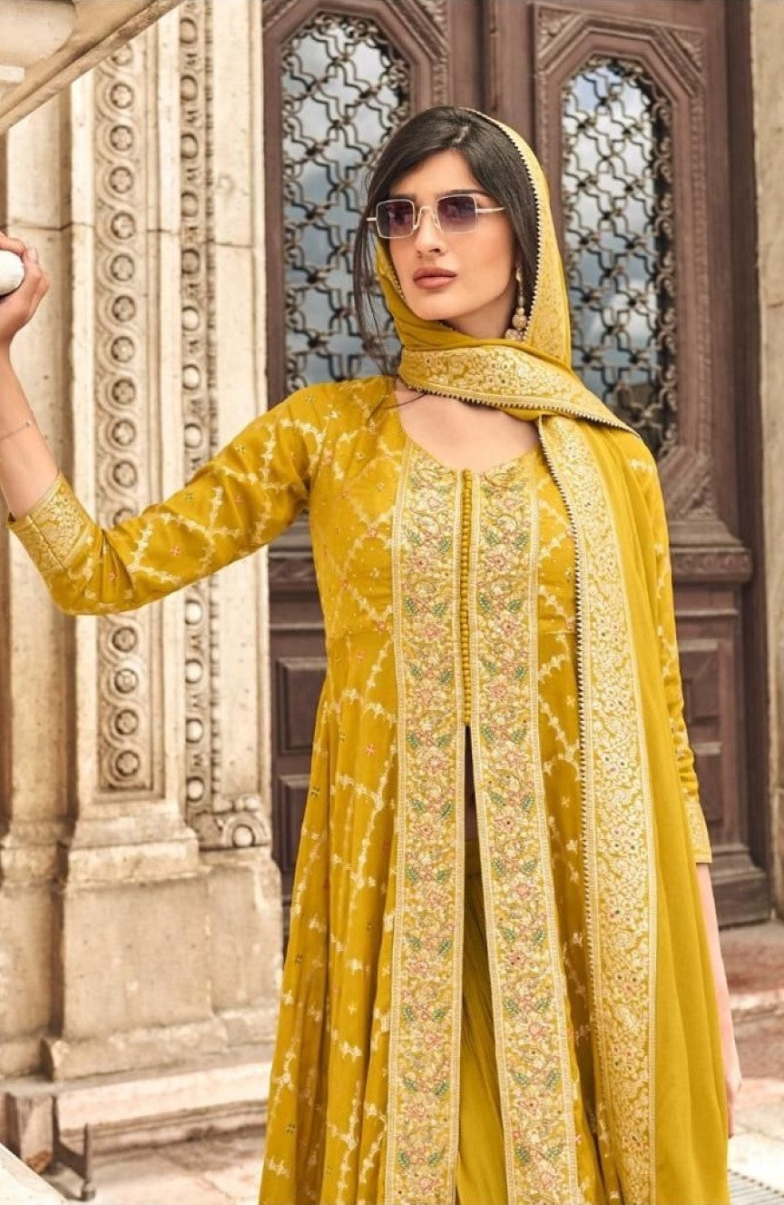 Anaita Yellow Chinon Sequence Embroidered Readymade Salwar Suit | Grocsy