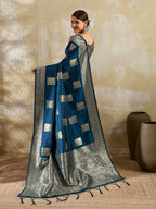 Shree Shyam Fashion Teal Blue Silk Blend Saree | Grocsy