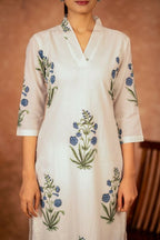 Joban Fashion Off White Blue Hand Block Printed Cotton Suit Set | Grocsy