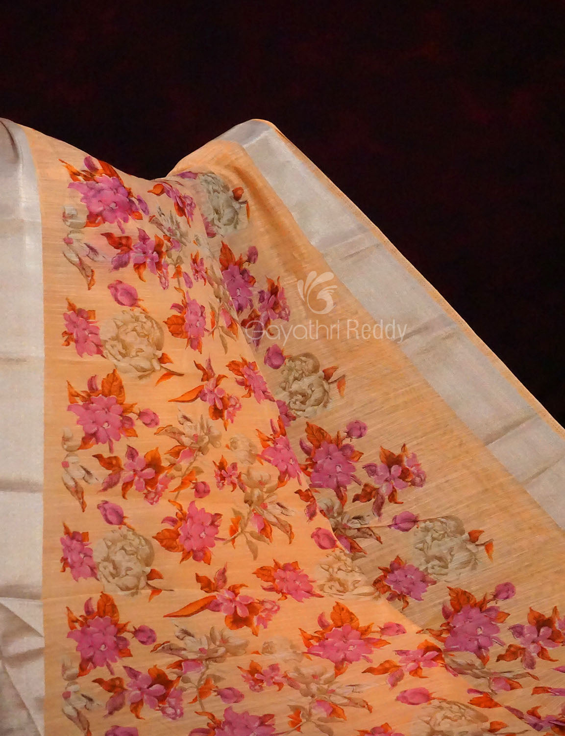 Light Orange Colour Floral Design Semi Chanderi Saree By Gayathri Reddy Designer Studio | Grocsy
