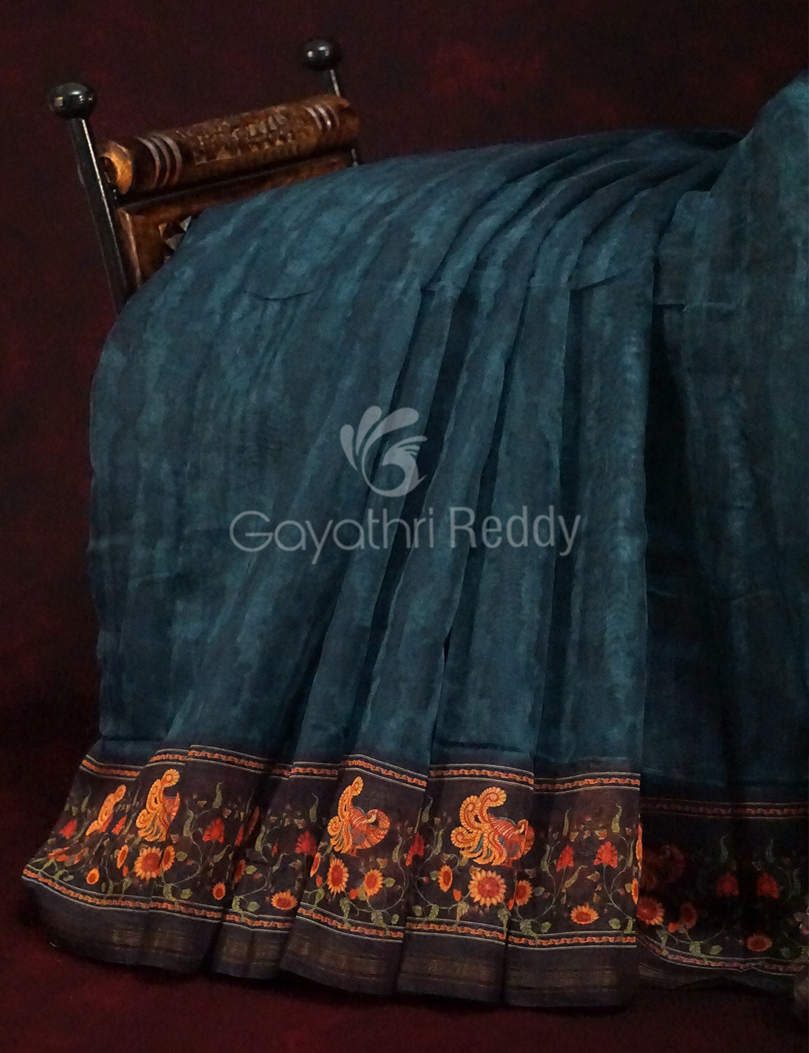 Peacock Green Colour Diamond Print Design Semi Chanderi Saree By Gayathri Reddy Designer Studio | Grocsy